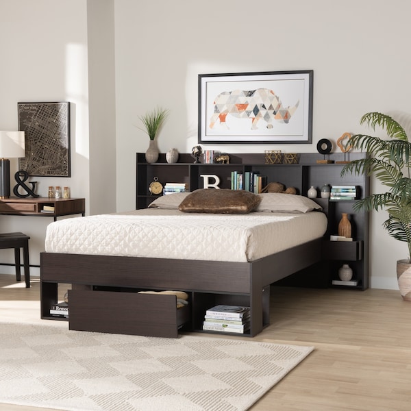 Dexton ModernDark Brown Finished Wood Queen Size Platform Storage Bed